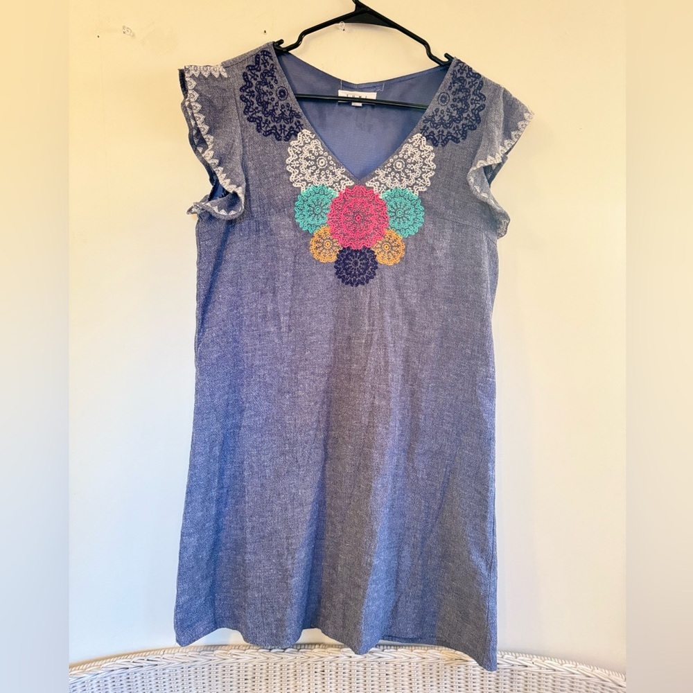 THML Blue embroidered mini dress size small